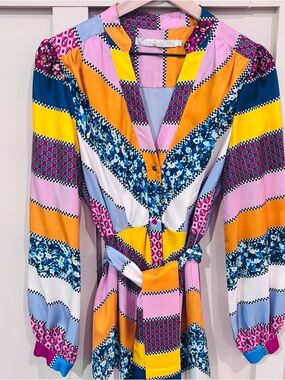 Marie Oliver Patchwork Print Silk Dress sz 6